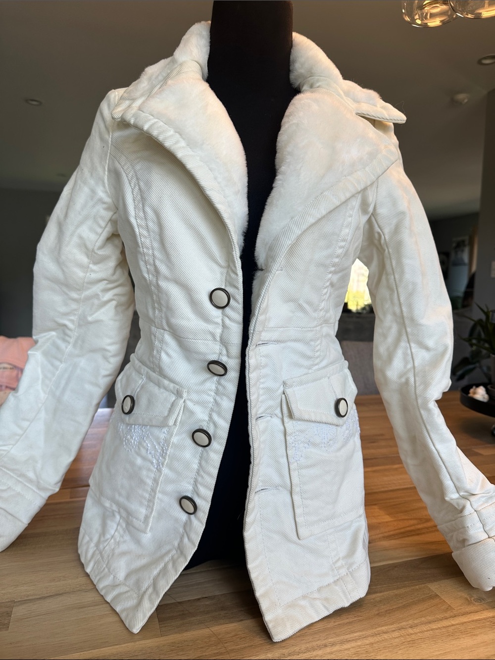 Diesel Women's White Cozy Faux-Shearling collar jacket